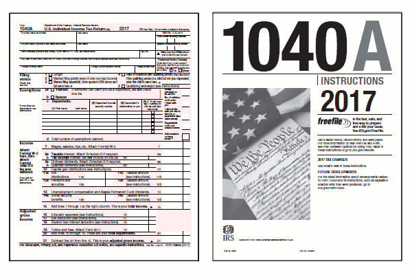 Page one of the last Form 1040A alongside the cover page of the last Form 1040A Instructions booklet.