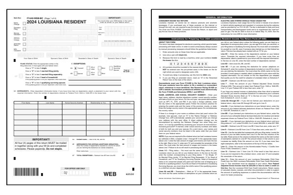 Louisiana Form IT-540 and Louisiana Form IT-540 instructions for tax year 2024.