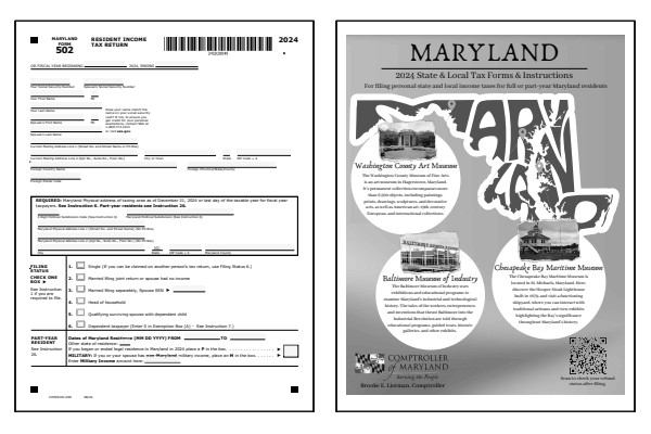 Maryland Form 502 and Maryland Form 502 instructions for tax year 2024.