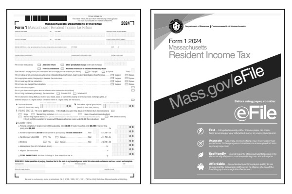 Massachusetts Form 1 and Massachusetts Form 1 instructions for tax year 2024.