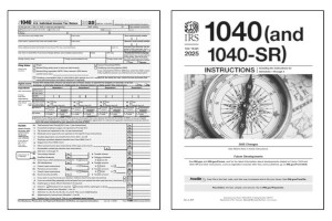 IRS Form 1040 with instructions booklet.