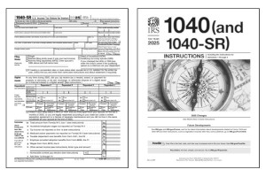 IRS Form 1040-SR with instructions booklet.