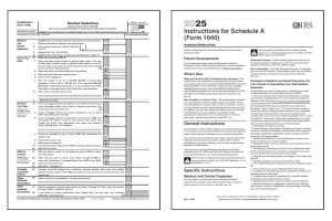 IRS Schedule A with instructions booklet.